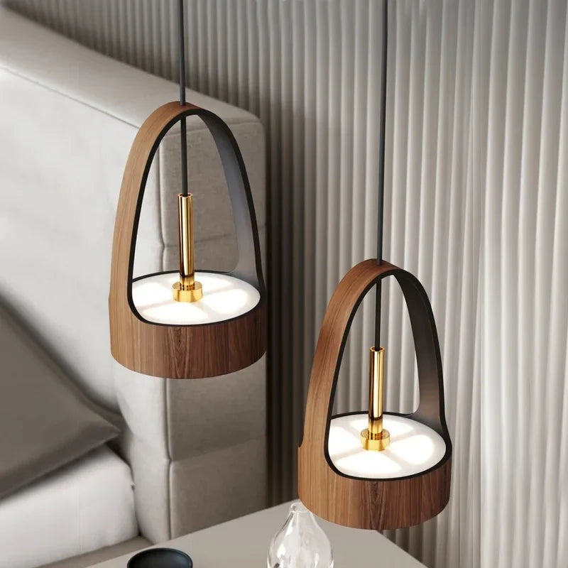 Afralia™ Small Wood Grain Pendant Light for Modern Restaurant Bar & Bedroom Chandeliers