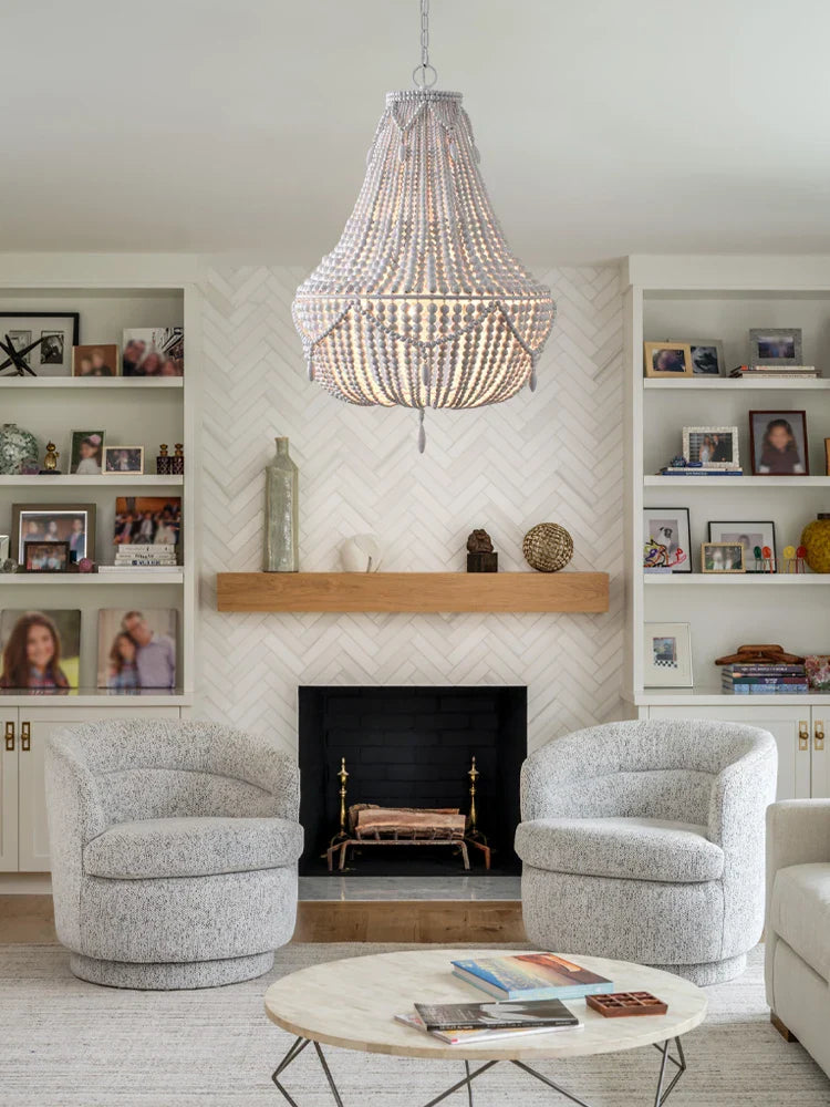 Afralia™ Bohemian Wood Bead Chandelier & LED Ceiling Light Fixture