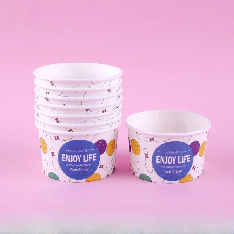 Afralia™ Cartoon Paper Cups 50PCS 100ml Small Round Disposable Dessert Ice Cream Bowl