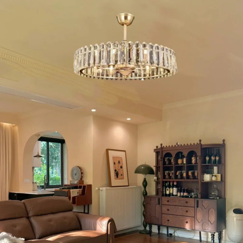 Afralia™ Crystal Invisible Fan Pendant Light, Silent Smart Home Lighting for Living Room