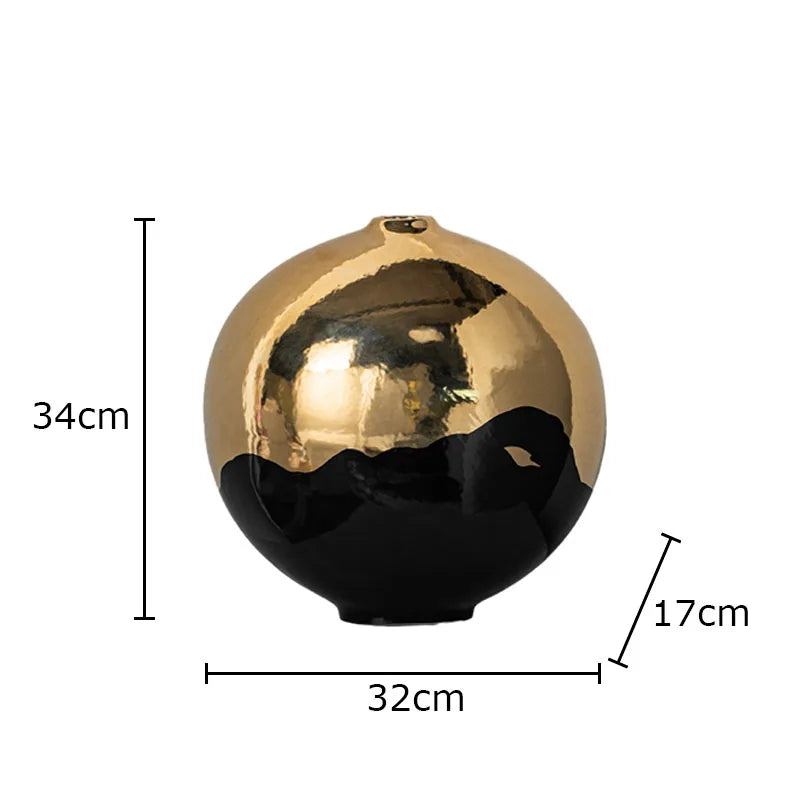 Afralia™ Black Golden Ceramic Vase Desk Decoration Minimalism Aesthetic Floral Room Decor