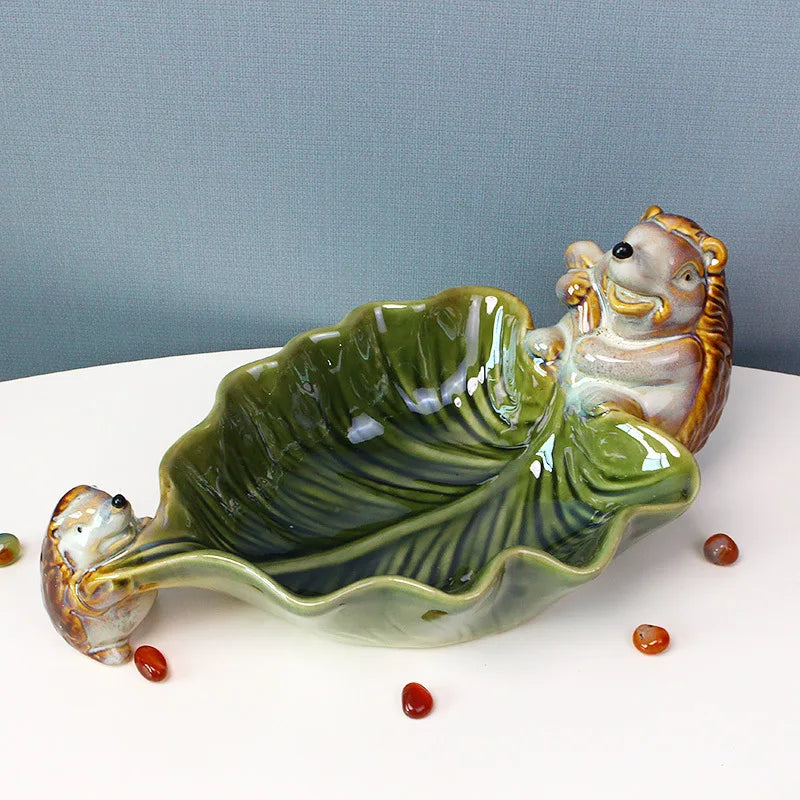 Afralia™ Hedgehog Ceramic Fruit Plate: Handcrafted Animal Jewelry Tray & Storage Container