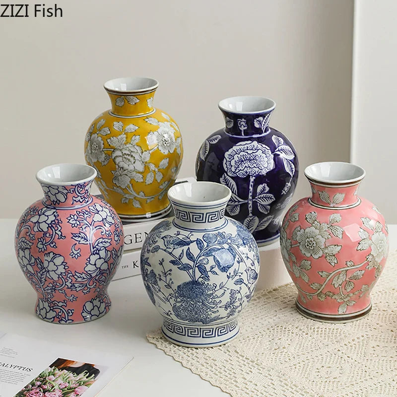 Afralia™ Blue & White Porcelain Vase Pot for Stylish Room Aesthetic Decor & Flowers