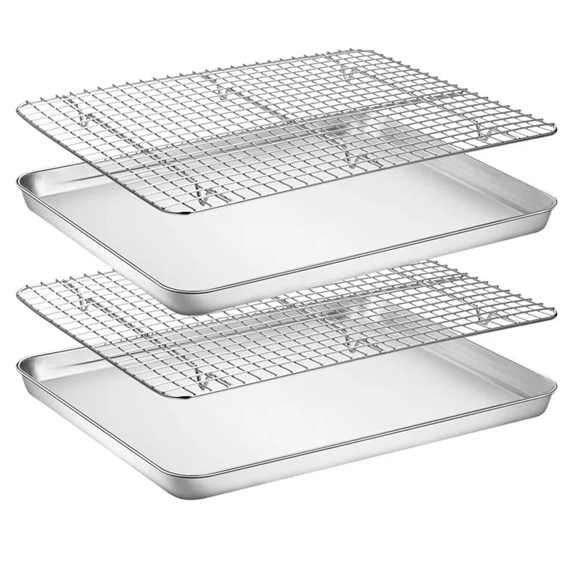 Afralia™ Stainless Steel Baking Tray with Removable Cake Grid Cooling Rack