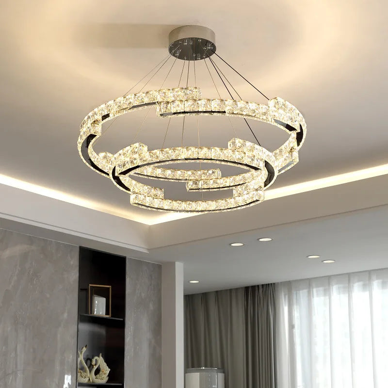 Afralia™ Modern Crystal LED Pendant Lights Dimmable Chrome Foyer Lumnarias