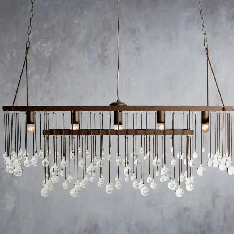 Afralia™ Retro Chic Glass Ball Chandelier - Italian Designer Vintage Rectangular Lighting
