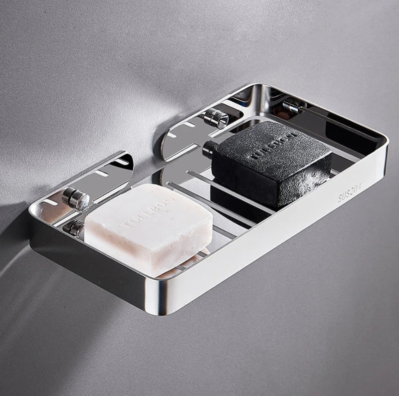 Afralia™ Stainless Steel Bathroom Soap Dish Shelf Wall Mount Storage Holder