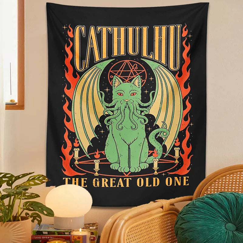 Afralia™ Tarot Cathulhu Tapestry Wall Hanging for Vintage Witchcraft Decor