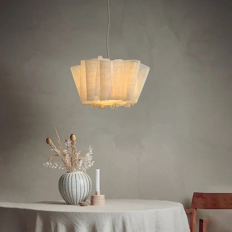 Afralia™ Creamy White Fabric Pendant Light for Dining Room, Handmade Nordic Minimalism Design