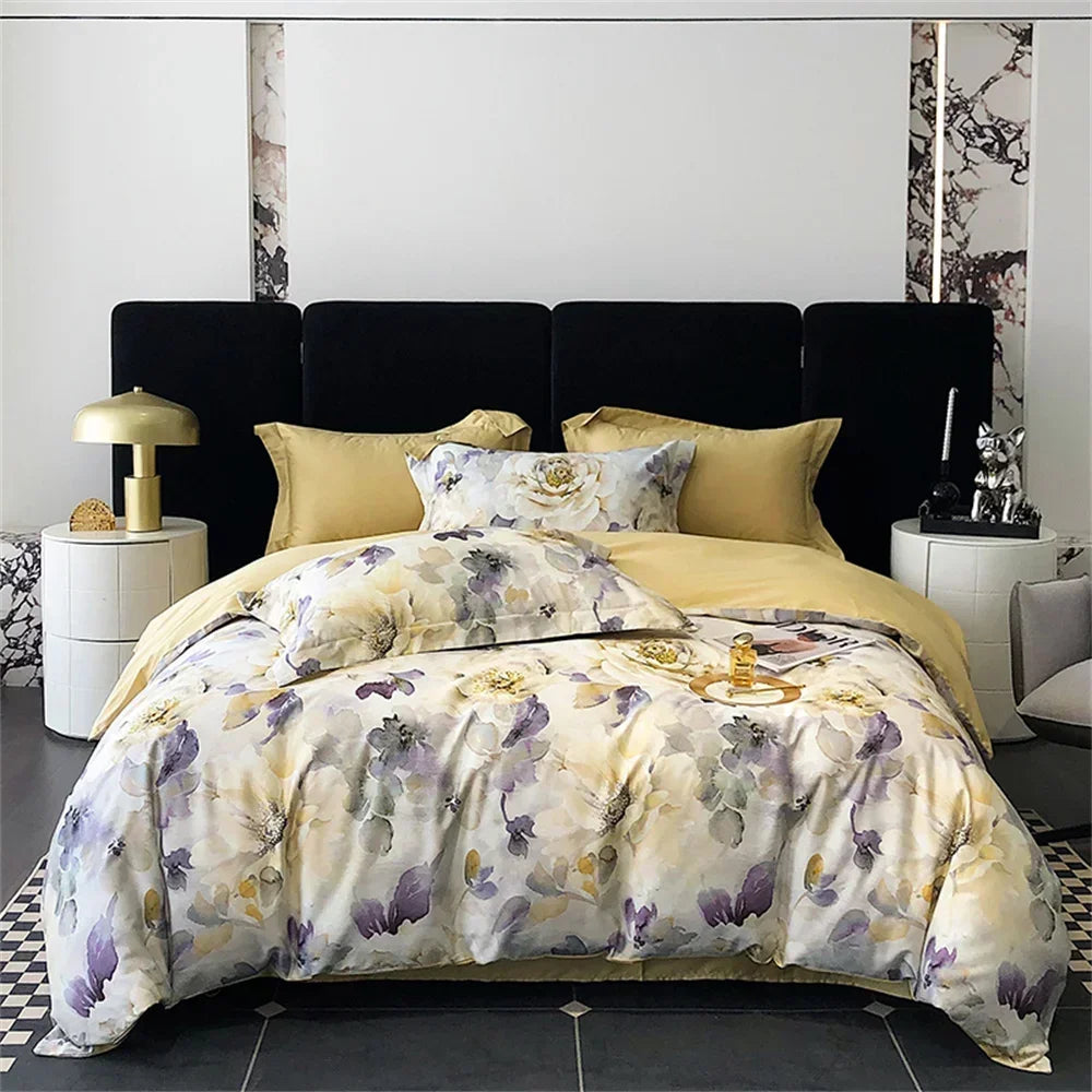 Afralia™ Colorful Egyptian Cotton Bedding Set: Sheet, Pillowcase, Duvet Cover - Queen King Full Size