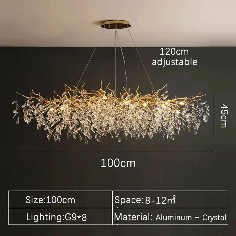 Afralia™ Gold Crystal LED Chandelier for Living Dining Bedroom, Luxury Ceiling Pendant Fixture