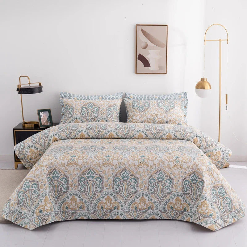 Afralia™ Cotton Quilted Bedspread Bed Cover Set for Queen King Double Bed