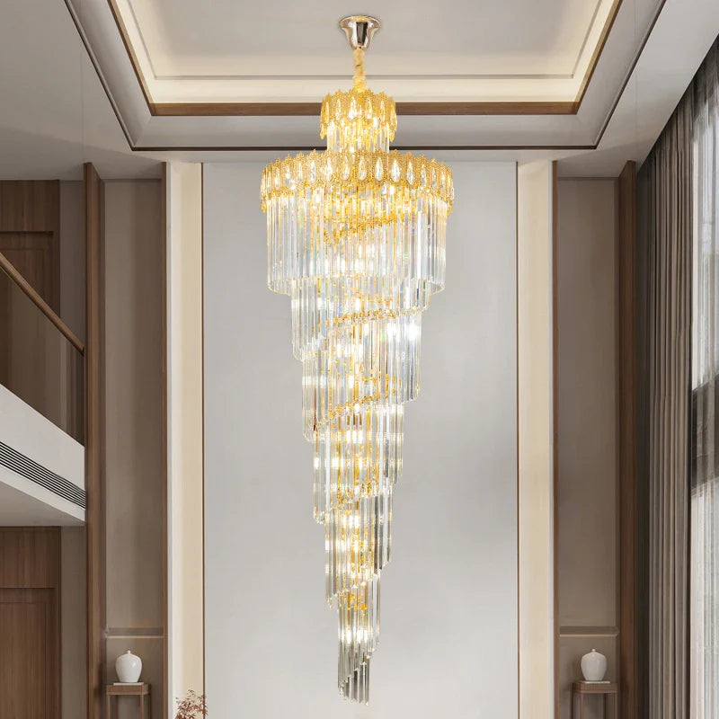Afralia™ Crystal Stair Long Chandelier - Simple Modern Design for Duplex Villa Living Room