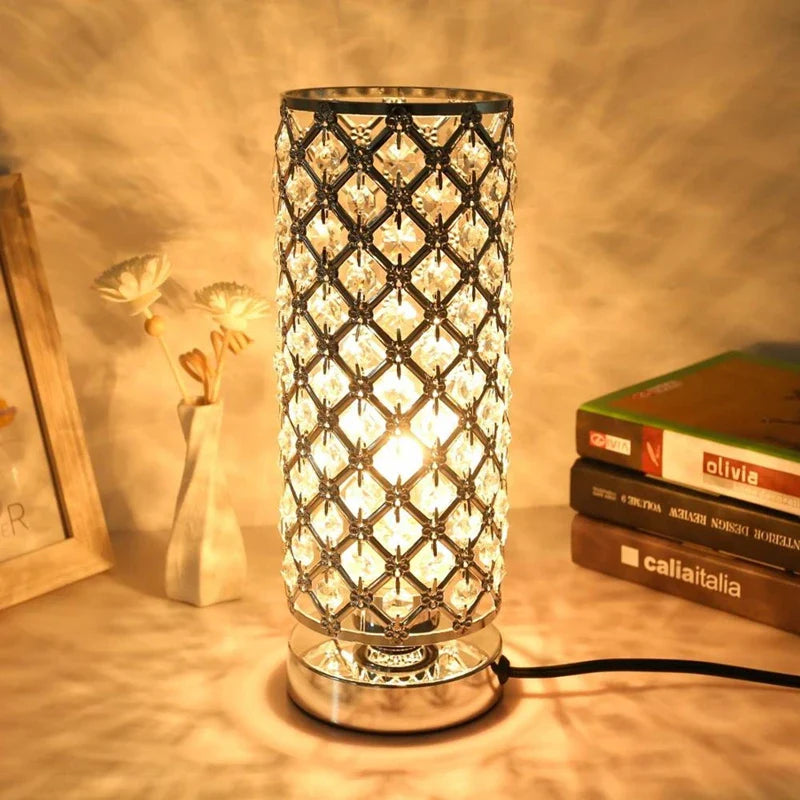 Afralia™ Crystal Touch Bedside Lamp Dimmable USB Charging Eye-Protection Design