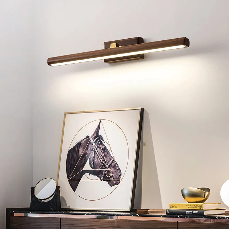 Afralia™ Black Walnut Mirror Lamp Wall Light with Led, Scandinavian Design