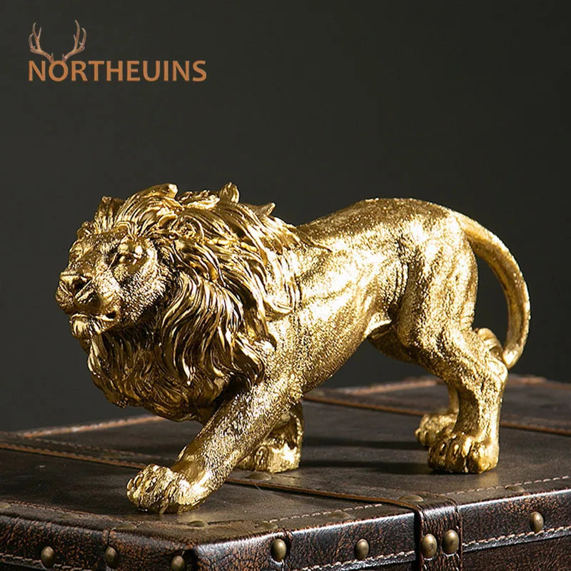 Afralia™ Golden Lion King Resin Figurines: Luxury Desktop Ornaments for Home & Office