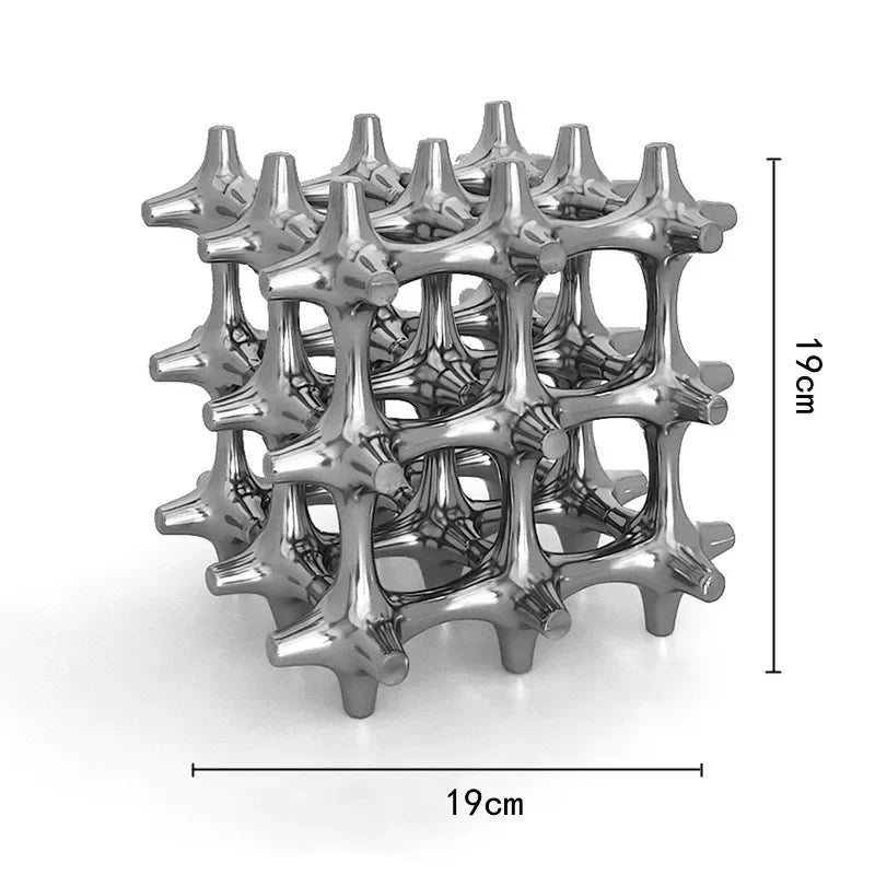 Afralia™ Silver Resin Cube Sculpture Home Decorative Figurine Hollow Layer H27