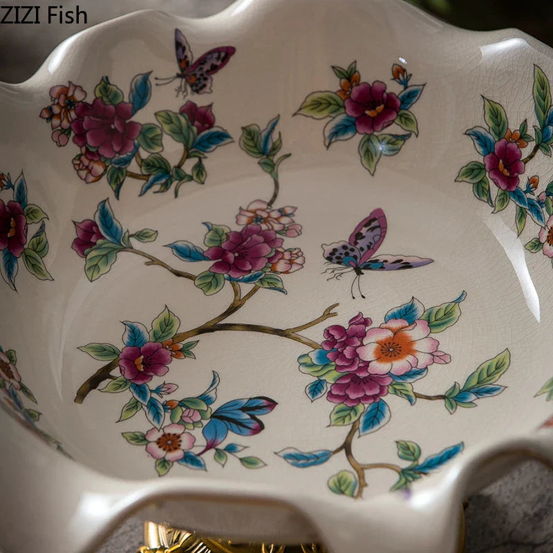 Afralia™ Blue Flower Pattern Footed Fruit Tray Dessert Plate Snack Bowl Plate