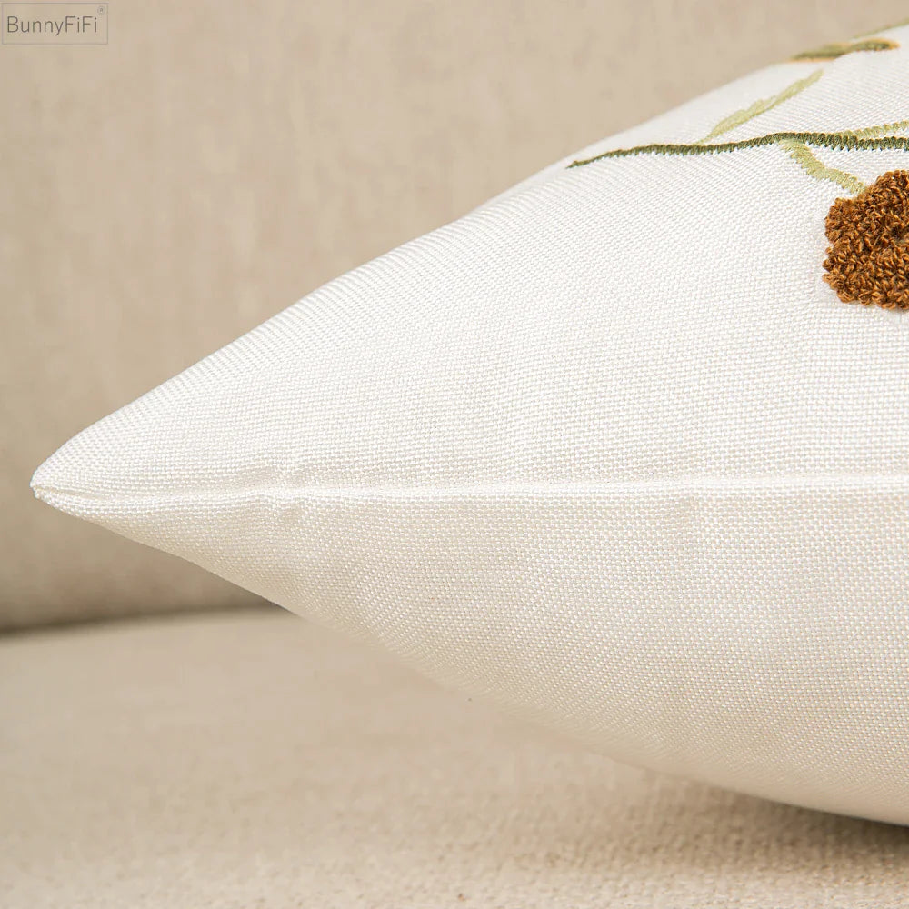 Afralia™ Floral Country Cushion Cover 45x45cm - Cotton Embroidery Square Pillow Cover