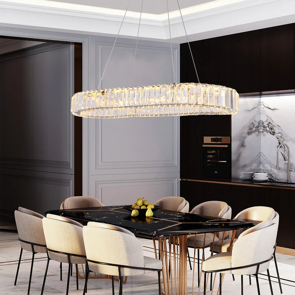 Afralia™ Crystal Oval LED Chandelier: Nordic Design Pendant Light for Living, Bedroom, Hotel