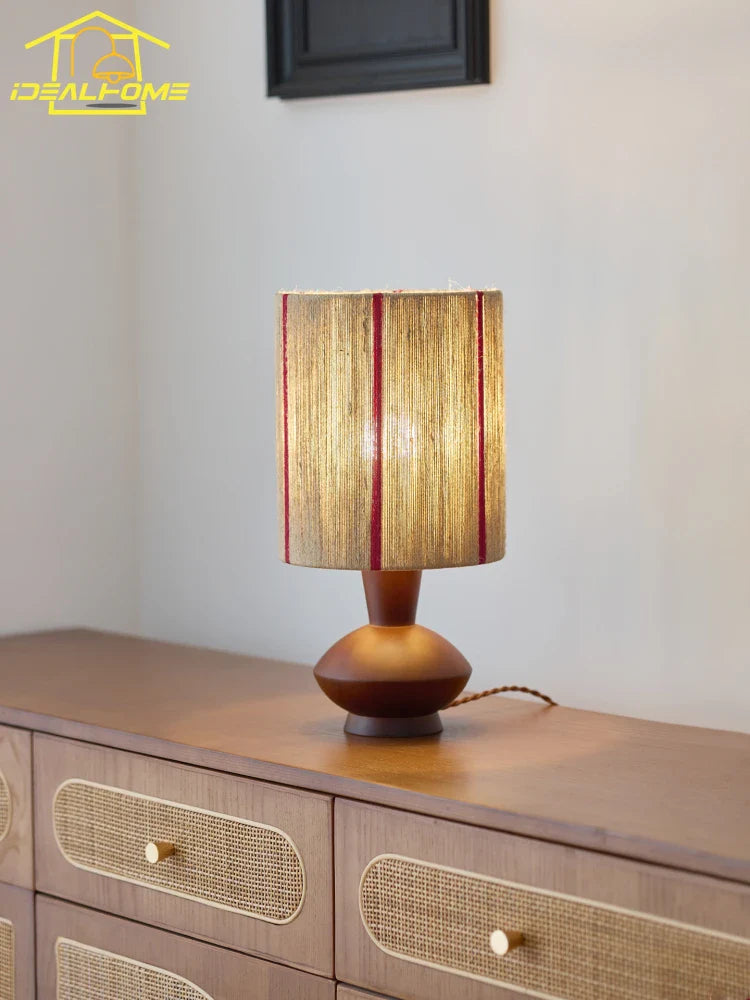 Afralia™ Rustic Wooden Hemp Rope Table Lamp LED E27 for Home Decor
