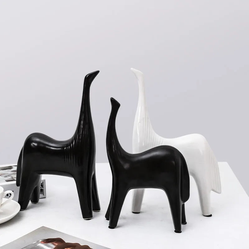 Afralia™ Black & White Horse Abstract Ornaments for Home Decor