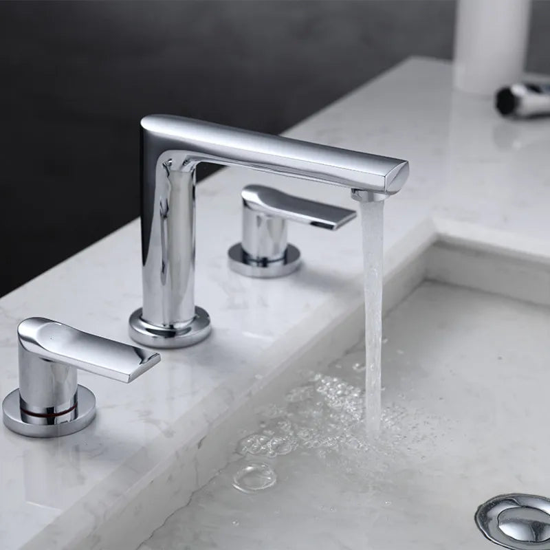 Afralia™ Brush Gold Widespread Basin Faucet Three Hole Mixer, Hot Cold, 8" Centers