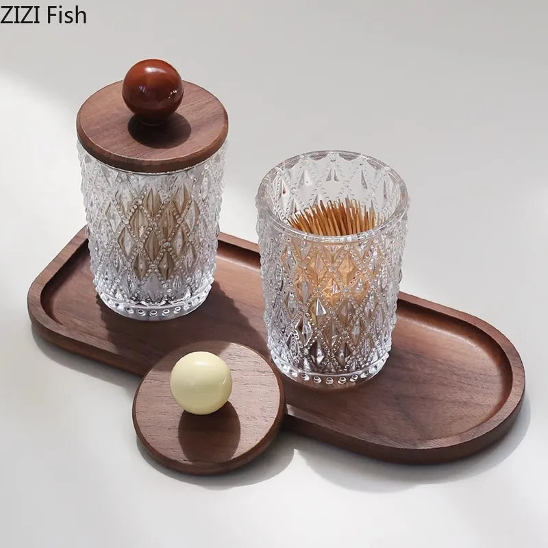 Afralia™ Colorful Ceramic Ball Glass Jar with Walnut Lid for Earrings & Jewelry Storage