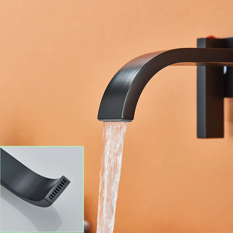 Afralia™ Black Brass Wall Mounted Bathroom Basin Faucet with Dual Handles