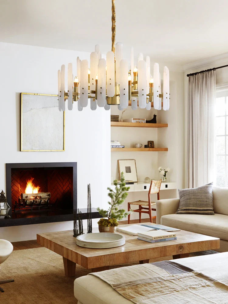 Afralia™ Marble Collection 2025 Chandelier: E14 LED Alabaster Hanging Lamp for Living Room