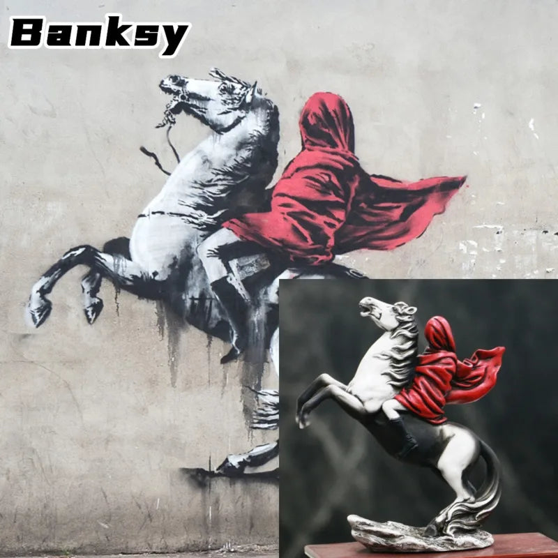 Afralia™ Banksy Red Knight Statue: Modern Street Art Decor for Home & Office