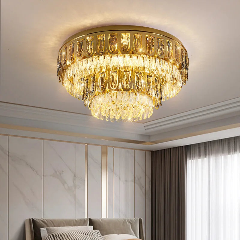 Afralia™ Crystal Luxury Gold Ceiling Chandelier for Elegant Living Room Décor