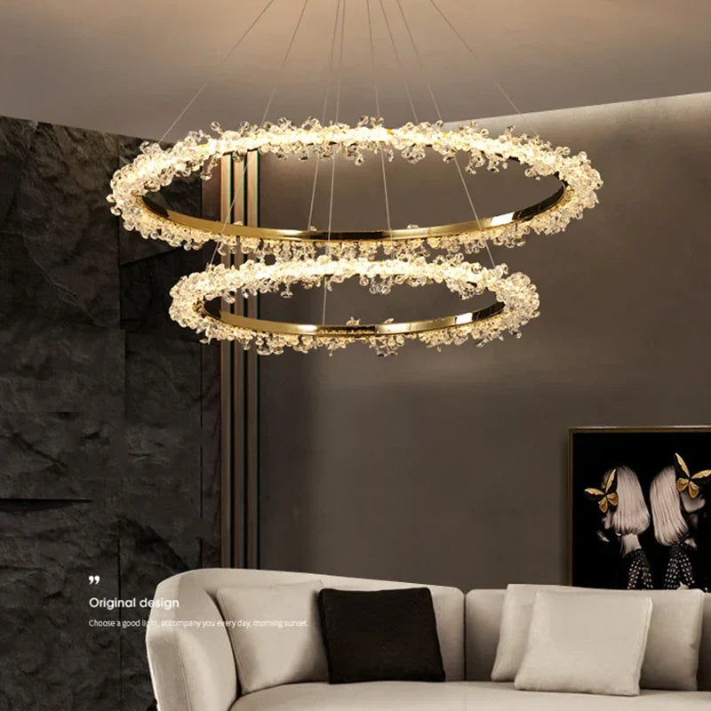 Afralia™ Golden Crystal LED Round Chandelier for Luxury Indoor Lighting