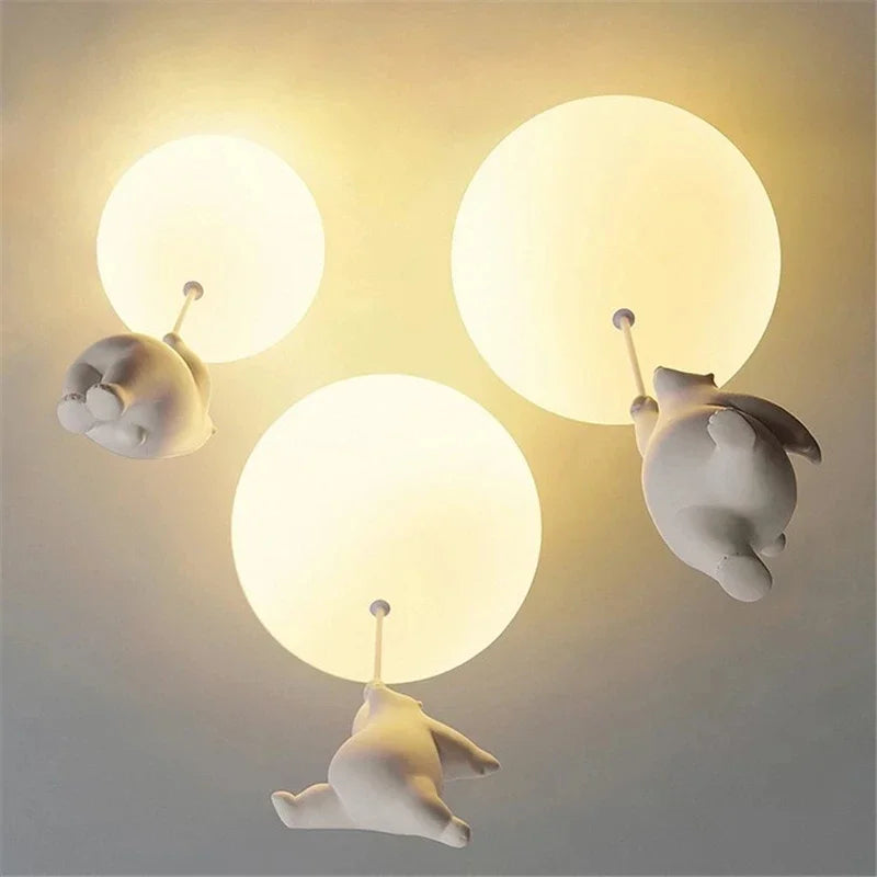 Afralia™ Little Bear Cartoon Pendant Lamp for Kids Room Bedroom Living Room