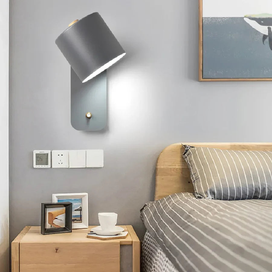 Afralia™ Nordic Macaron Rotatable Wall Sconce with Switch - Modern Bedroom Bedside LED Wall Lamp