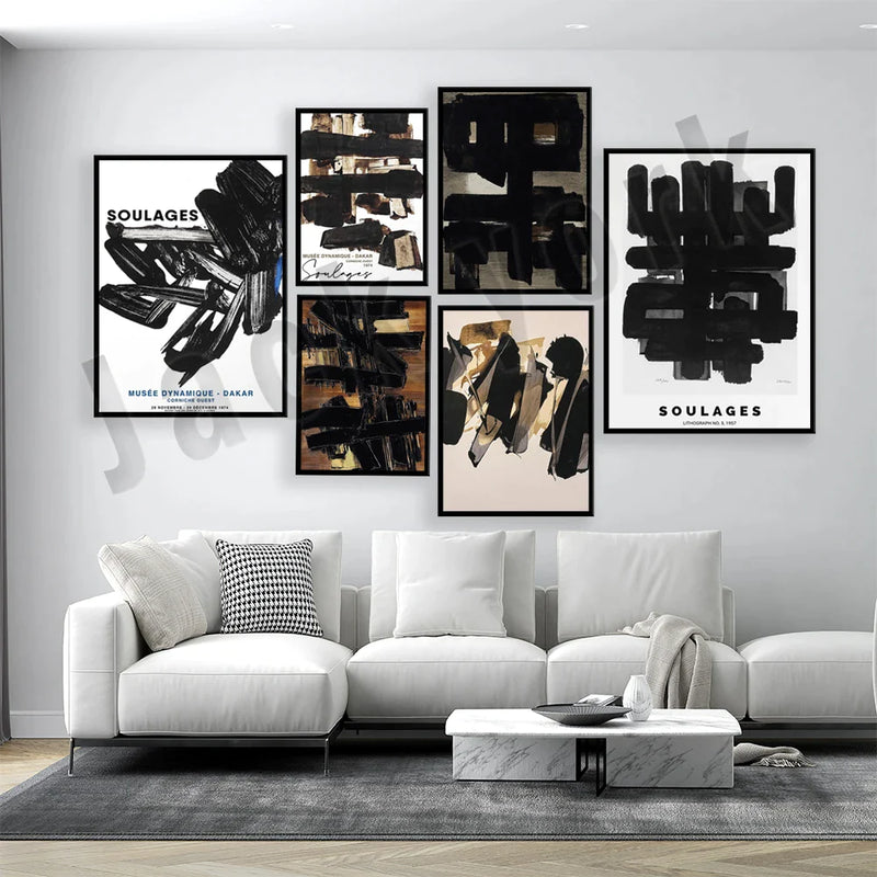 Afralia™ Soulages Exhibition Canvas Prints Wall Art Decor