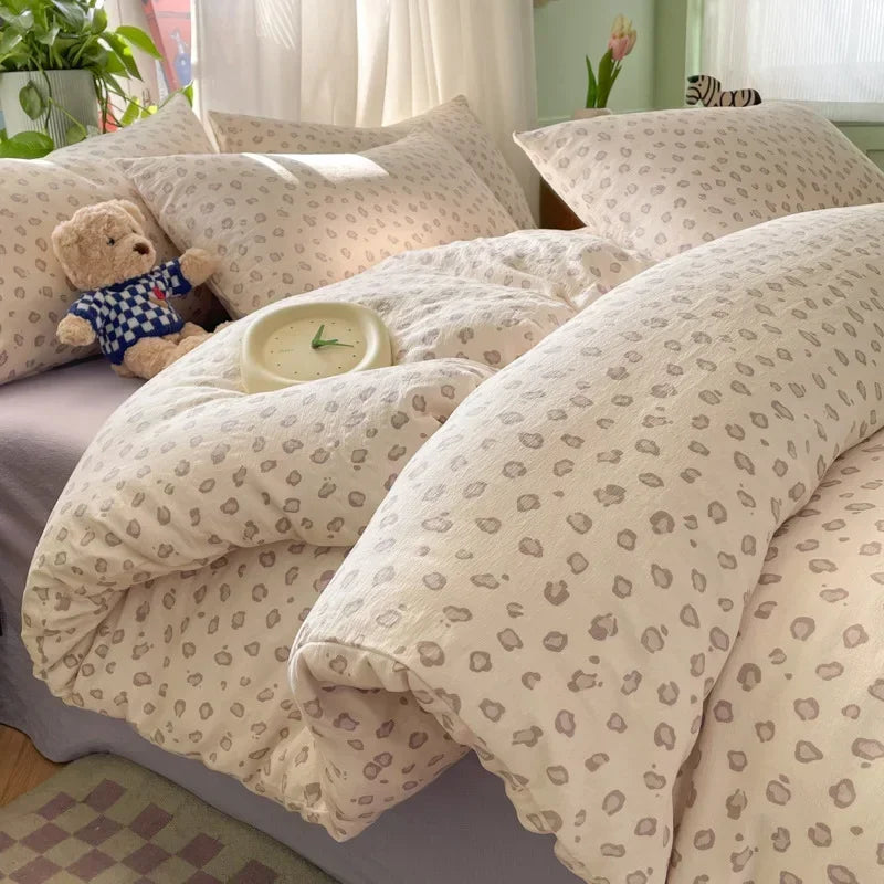 Afralia™ Small Floral Print Double-Layer Yarn Bedding Set - Super Soft Duvet Cover Kit