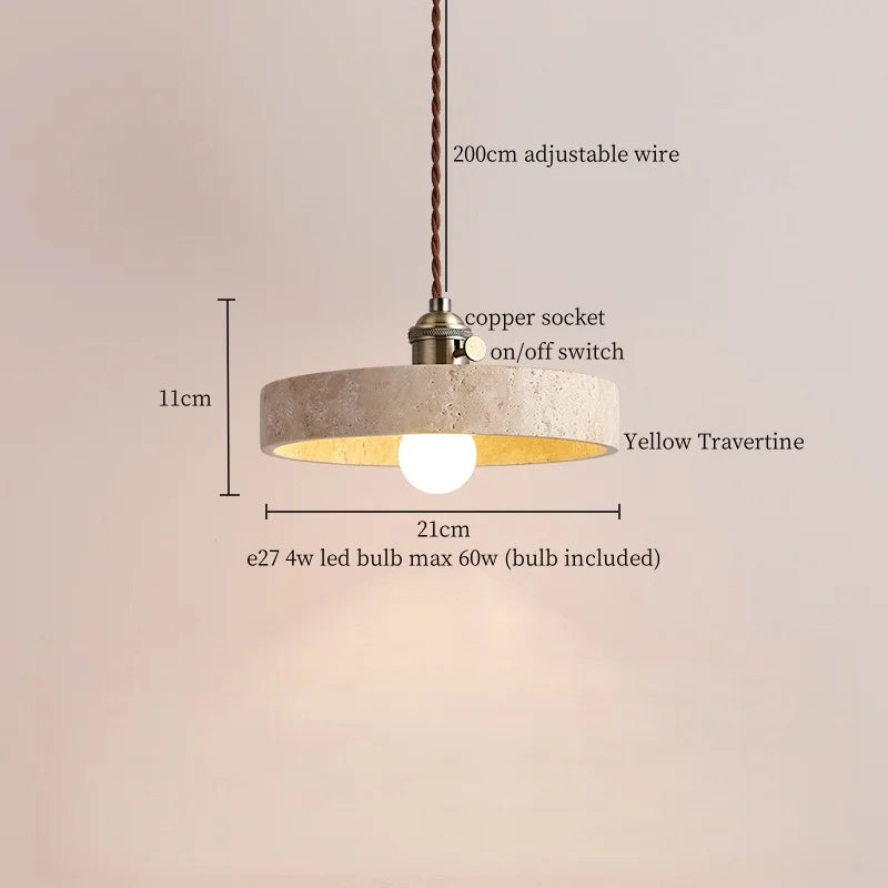 Afralia™ LED Yellow Travertine Stone Pendant Lights | Wabi Sabi Vintage Hanging Light