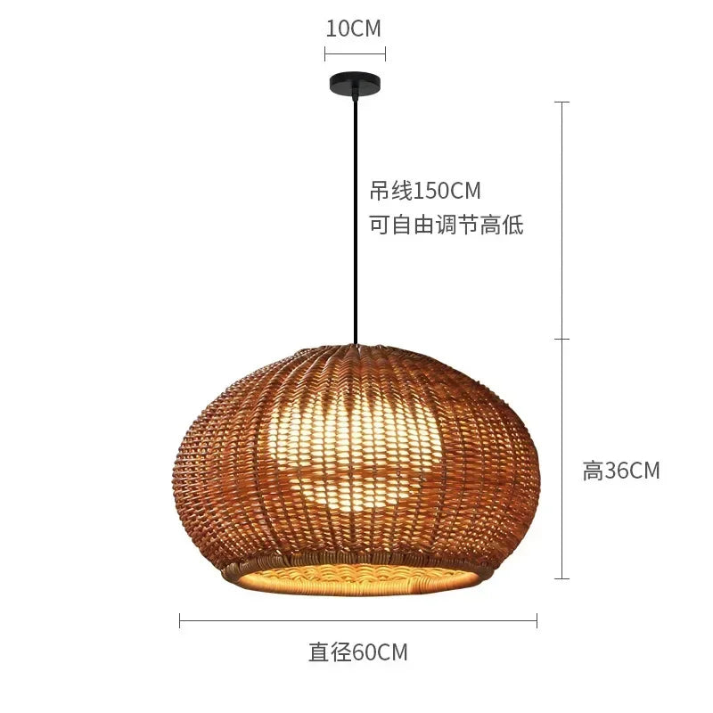 Afralia™ Chinese Style Outdoor Rattan Weaving Pendant Lights for Courtyard and Garden