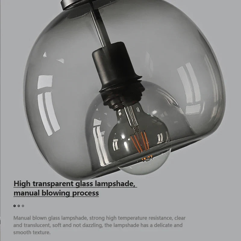 Afralia™ Smoke Gray Glass Pendant Lights: Minimalist Nordic LED Industrial Hanging Lamp