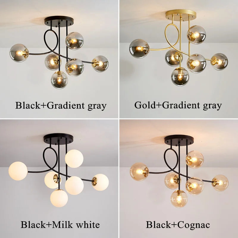 Afralia™ Glass Ball LED Ceiling Chandelier - Modern Nordic Pendant Light for Living Room