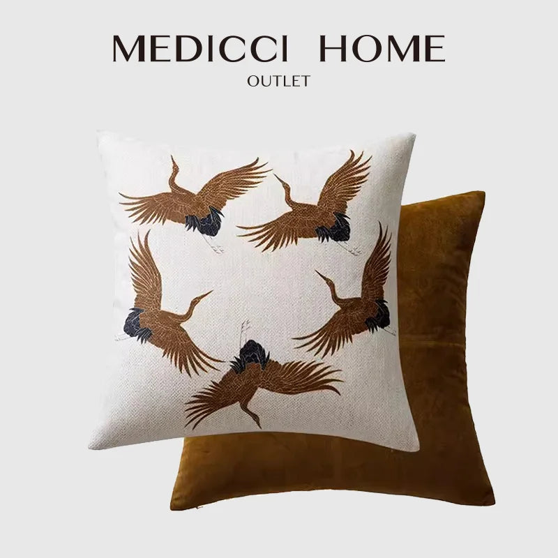 Afralia™ Exotic Crane Art Deco Pillow Cover - Nine Nights Auspicious Design