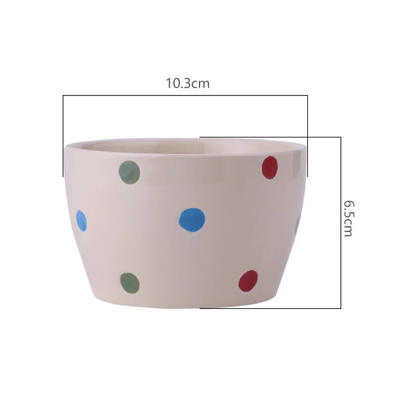 Afralia™ Polka Dots Ceramic Rice Soup Snack Bowl Set for Microwave Yogurt Cereal