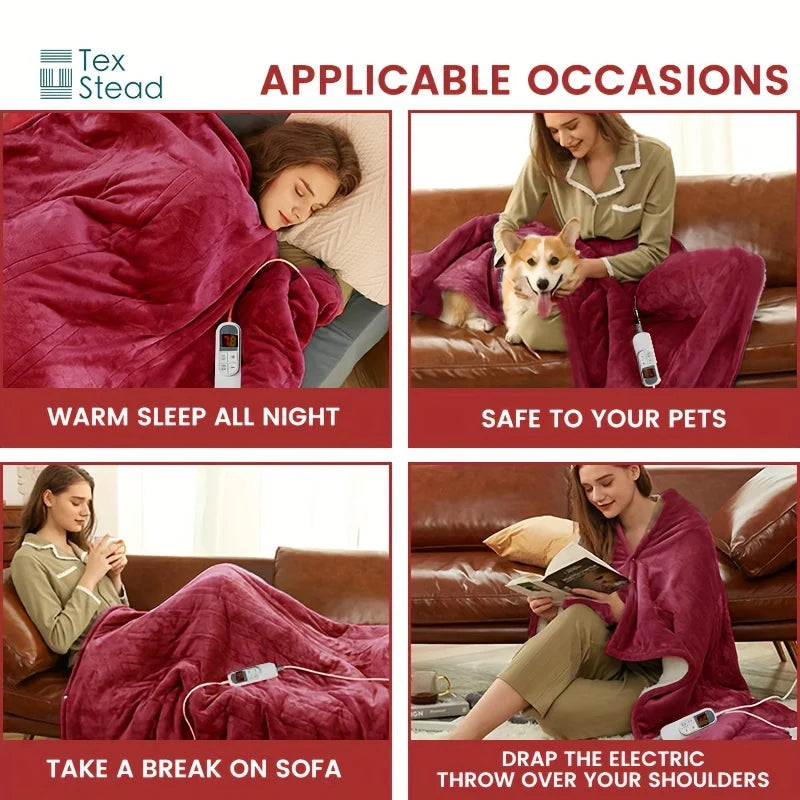 Afralia™ Electric Heated Blanket Throw: 10 Temp Settings, Auto Shut Off, Machine Washable