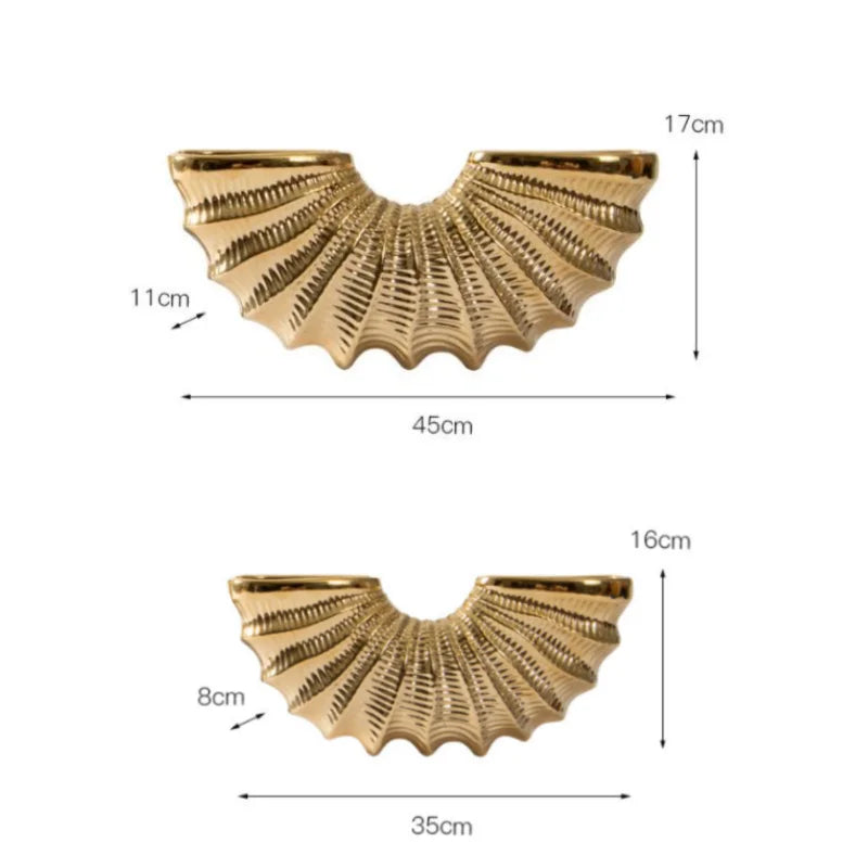 Afralia™ Golden Shell Ceramic Vase | Geometric Design | Living Room Decoration