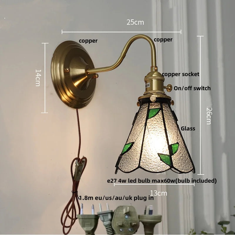 Afralia™ Cube LED Wall Lamp Sconce Living Dining Room Copper Glass Vintage E27 Mirror Light