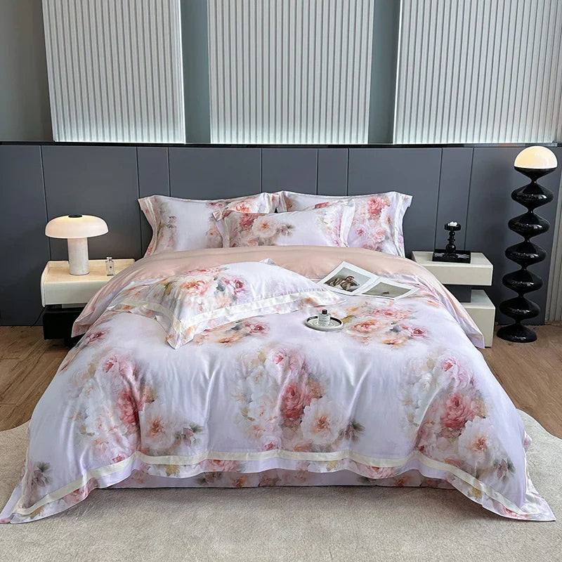 Afralia™ Flower Digital Print Duvet Cover Set Soft Silky Cool Bedding