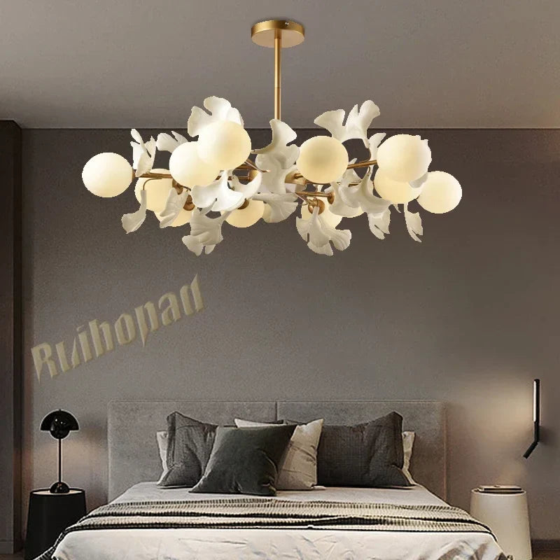 Afralia™ Ginkgo Leaf LED Ceiling Chandelier for Bedroom, Living, Dining Room