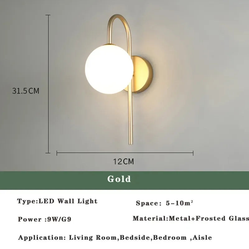 Afralia™ Nordic Golden LED Wall Lamp Indoor Wall Sconce for Bedroom Living Room