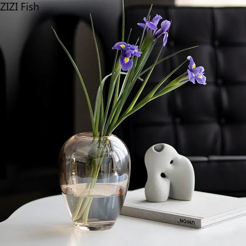 Afralia™ Amber Glass Vase Transparent Hydroponics Flower Pot Modern Home Decor